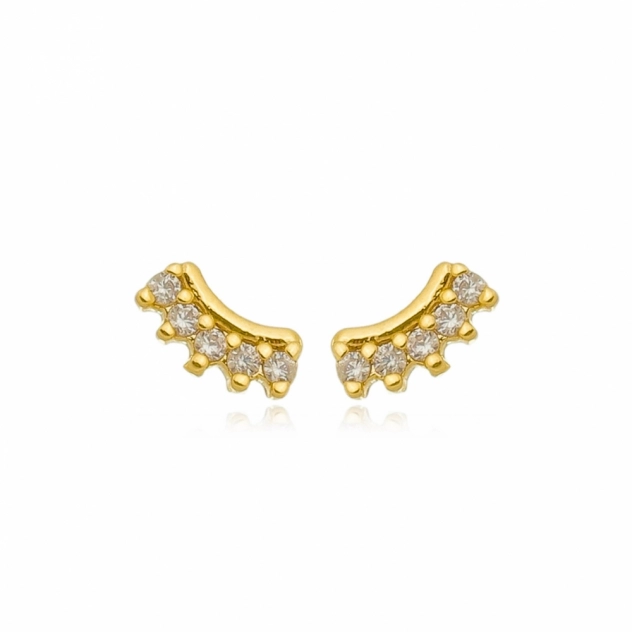 Brinco Mini Ear Cuff Coroa com Zircônias Cristal Ouro
