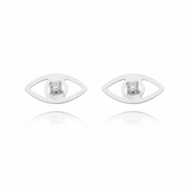 Brinco Mini Olho Grego Vazado Liso com Zircônia Prata
